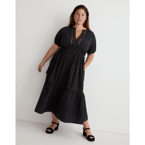 Madewell Dresses & Skirts - Madewell Poplin Ladder Embroidered Midi Dress in Black Size XL
